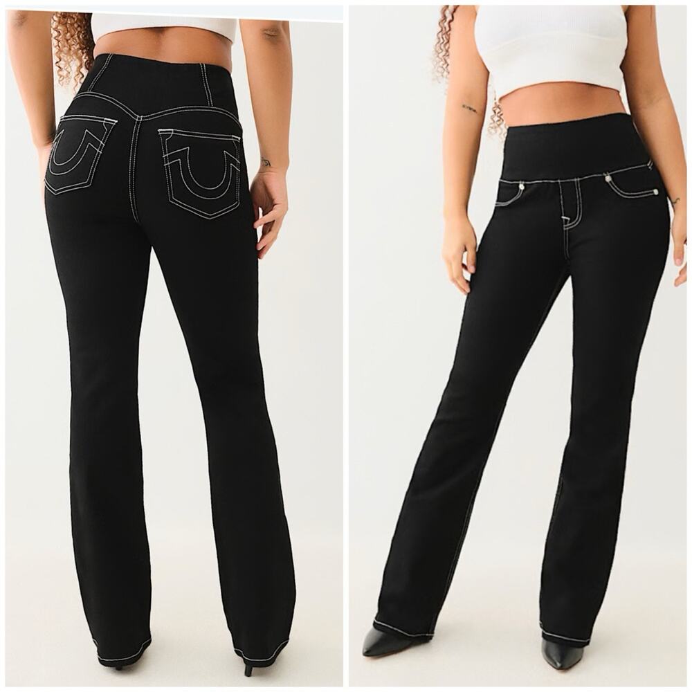 True Religion Truly Snatched Becca High Rise W27 Bootcut Jeans Black Contrast